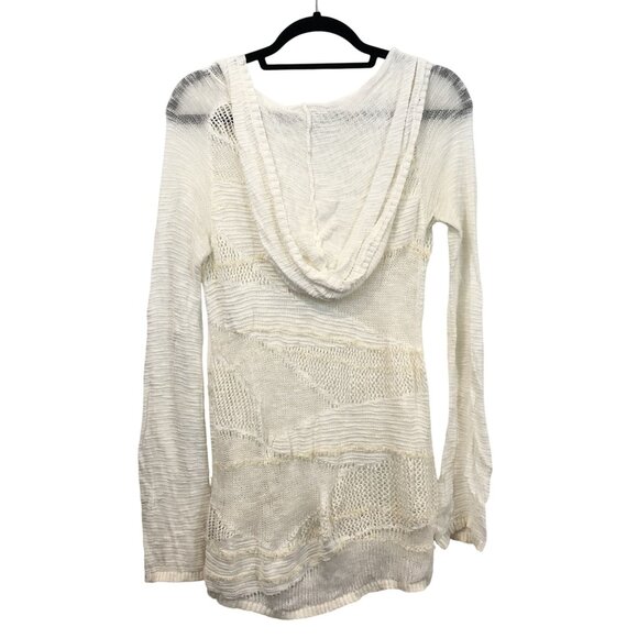 Anthropologie Size M Cream Textured Open Knit Hooded Pullover Sweater - Picture 3 of 8